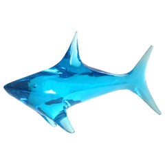 Giant Shark Sculpture in Blue Lucite