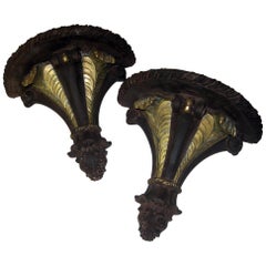 Hollywood Regency Pair of Grosfeld House Style Carved Wall Brackets