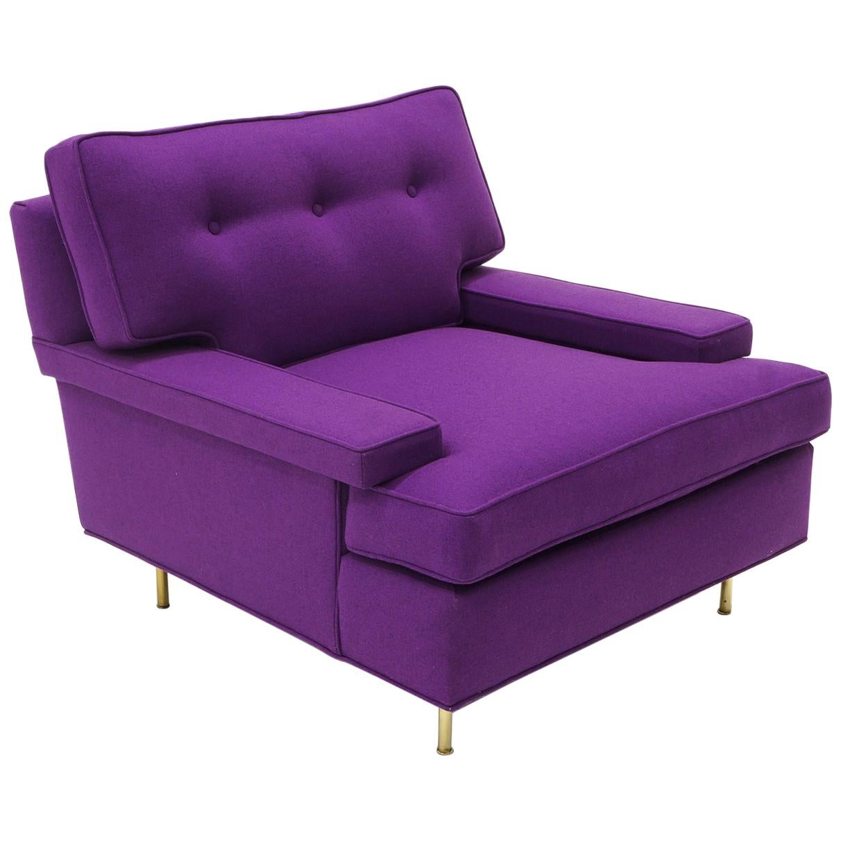 Fauteuil de salon Harvey Probber, restauré, tissu Maharam violet et pieds en laiton