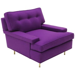 Harvey Probber Lounge Chair, Restored, Purple Maharam Fabric and Brass Legs