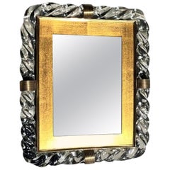 20th Century Treccia Murano Glass, Italian Table Mirror by Seguso Vetri D’arte