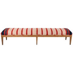 Long French Bench Upholstered in Vintage Rug Fabric