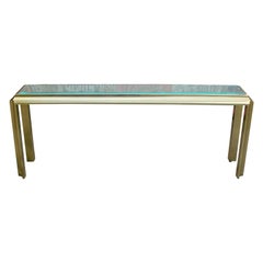 Mastercraft Long Brass and Glass Console Table with Clean Lines