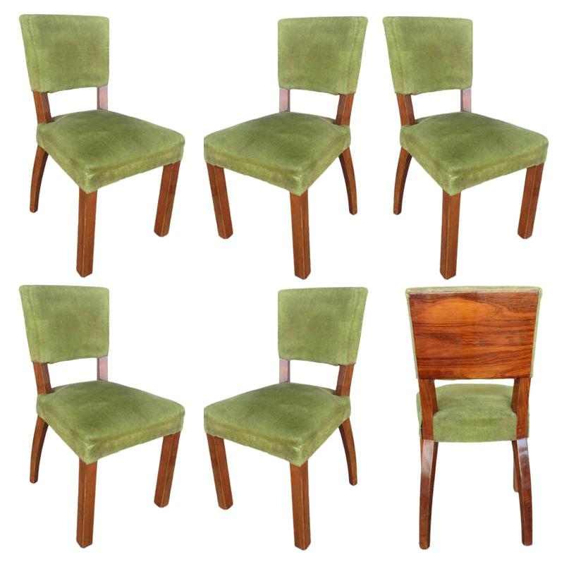 French Art Deco Walnut Dining Chair, Set of Six