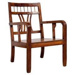 Art Deco Style 1950s Elmwood Armchair with Pierced Back and Curving Arms
