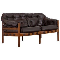 Vintage Midcentury Teak and Leather 2-Seat Sofa by Arne Norell for Coja