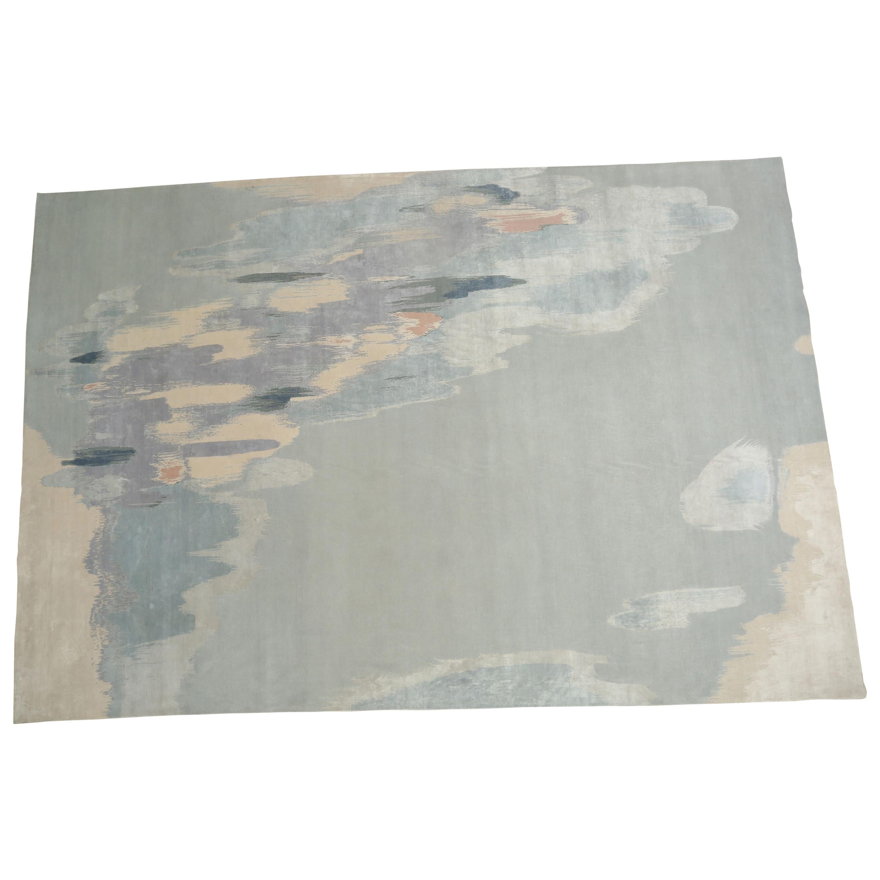 Fog, Hand Knotted with New Zealand Wool and Silk Area Rug by Thirty Six Knots For Sale