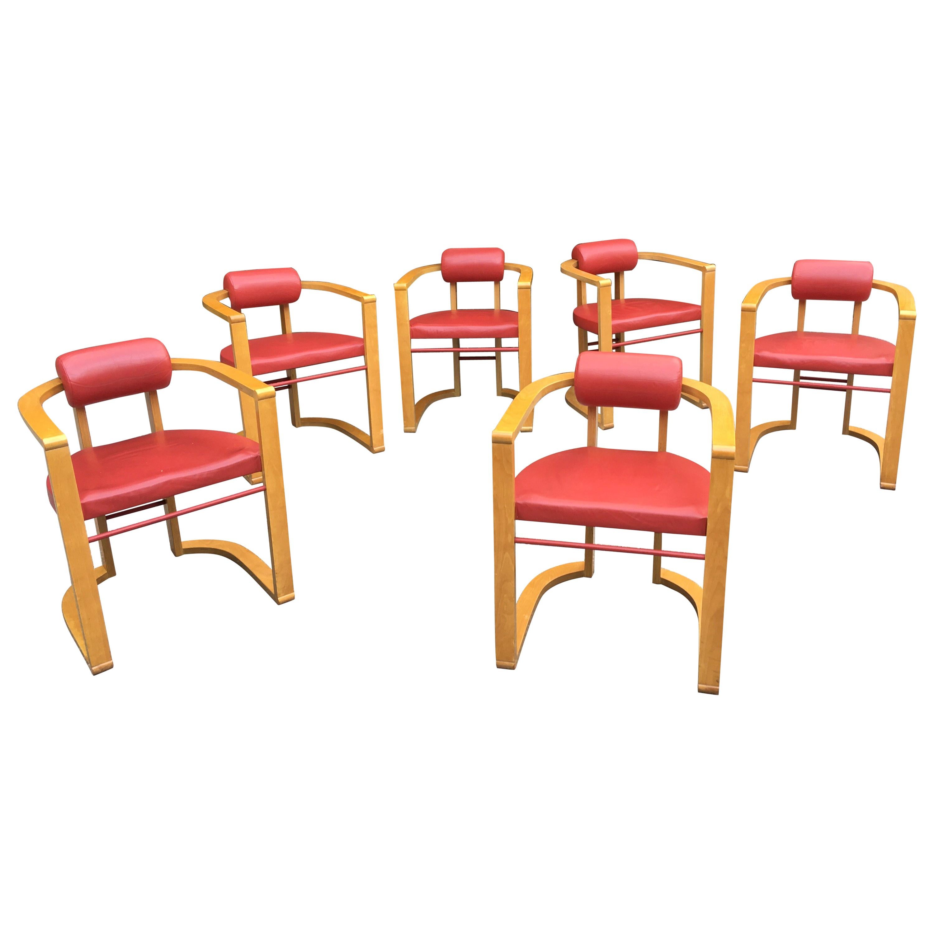 George Kasparian Set of 6 Dining Chairs in Red Leather