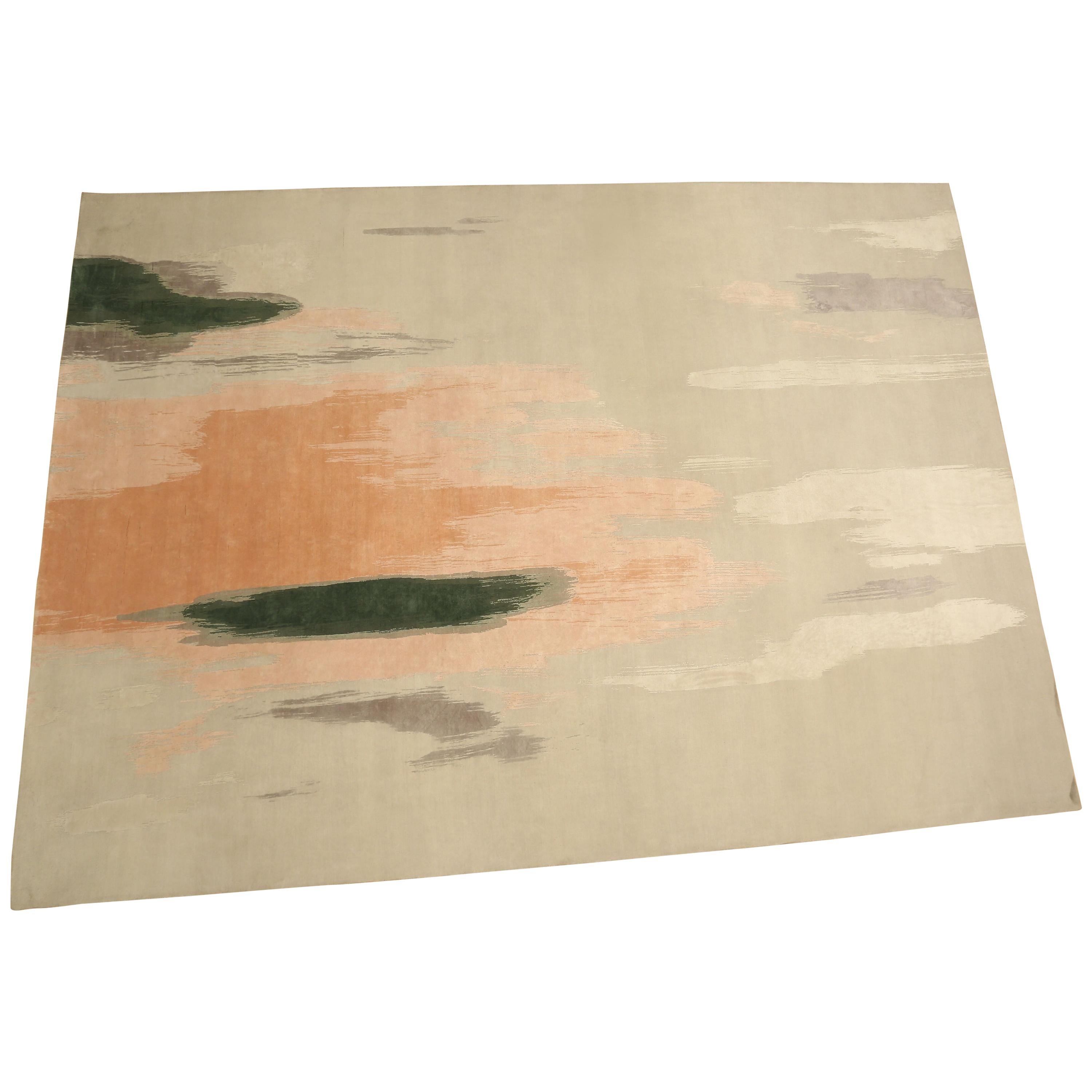 Etheral, Handknotted Area Rug with New Zealand Wool and Silk by Thirty Six Knots For Sale