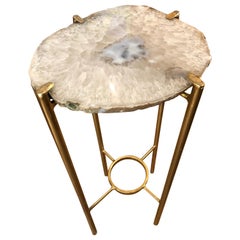 Modern White and Gray Quartz End Table