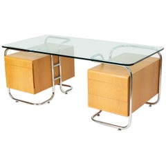 Pace Collection Desk with Tubular Frame and Glass Top