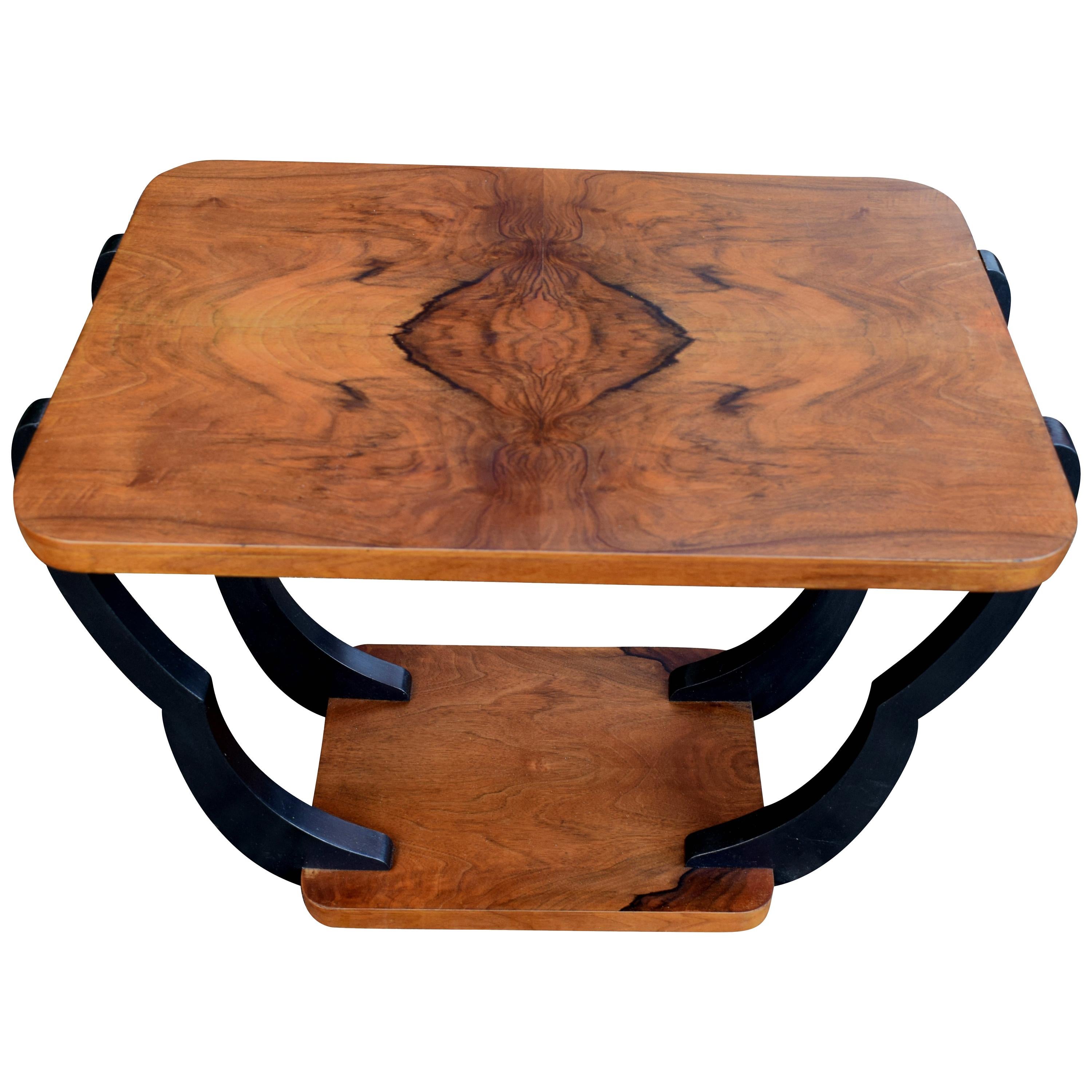Two-Tiered Art Deco English Walnut Occasional Table, circa 1930s