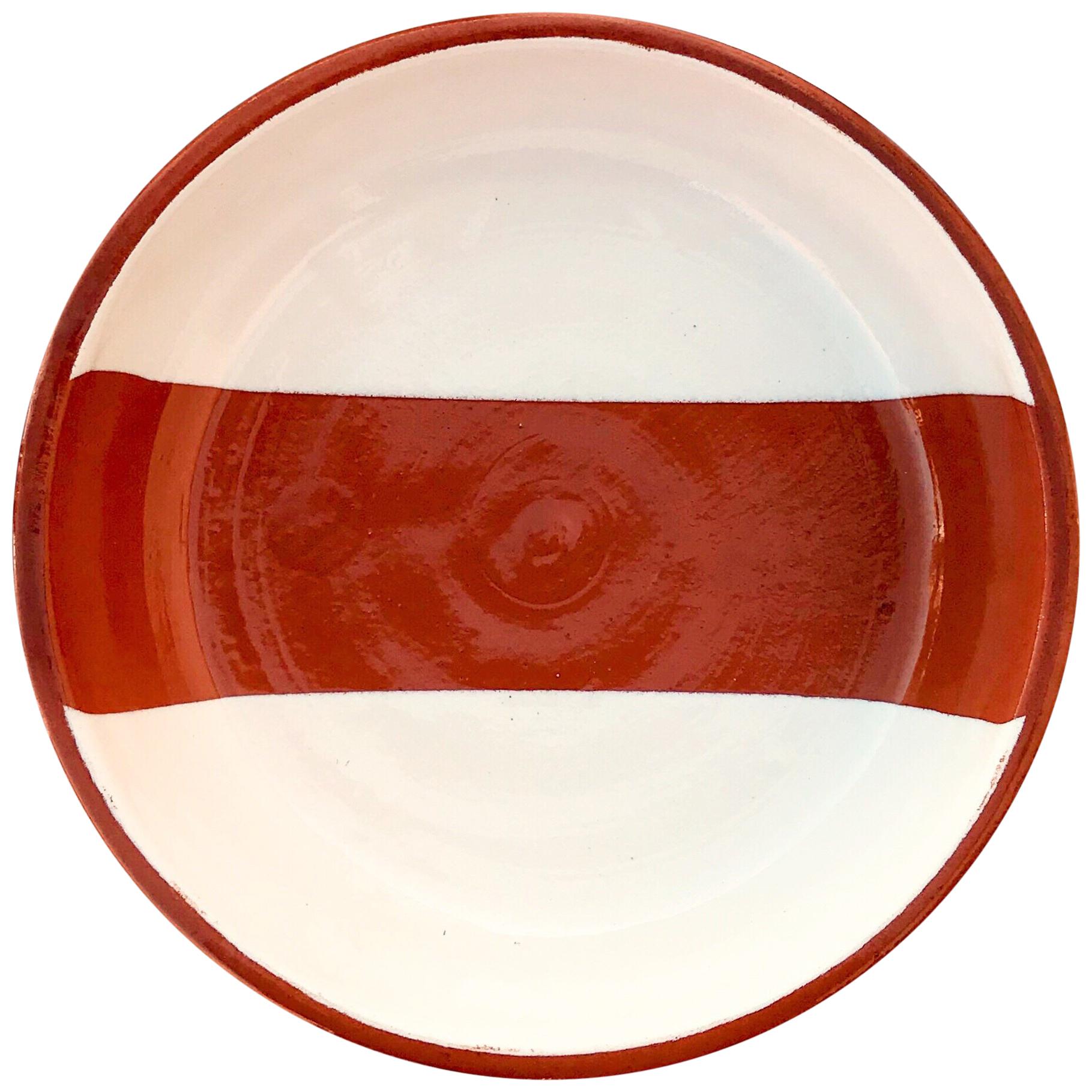 Handmade Ceramic Rectangle Bowl in Terracotta and White, in Stock For Sale