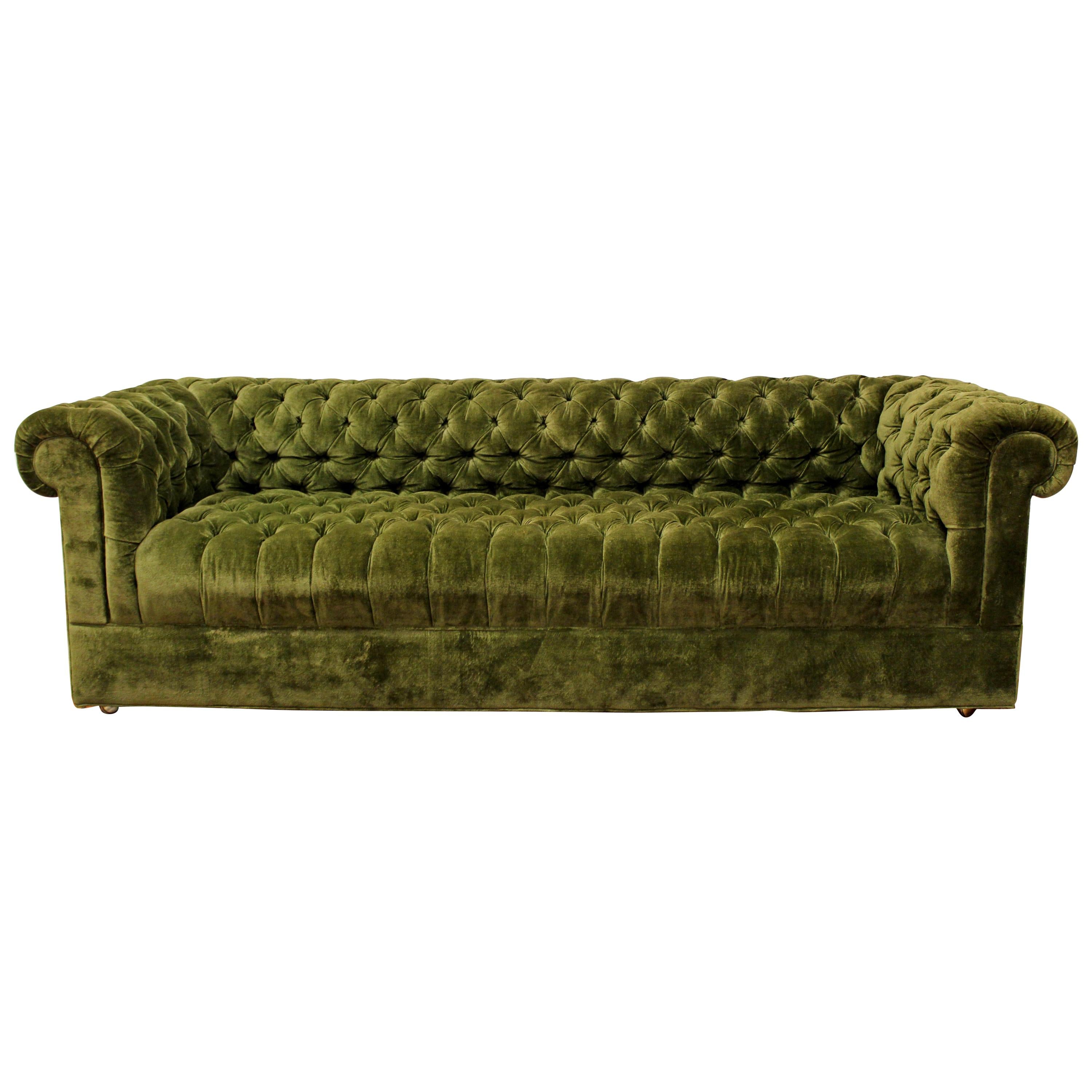 Mid-Century Modern Century Green Tufted Chesterfield Sofa Dunbar Baughman Style