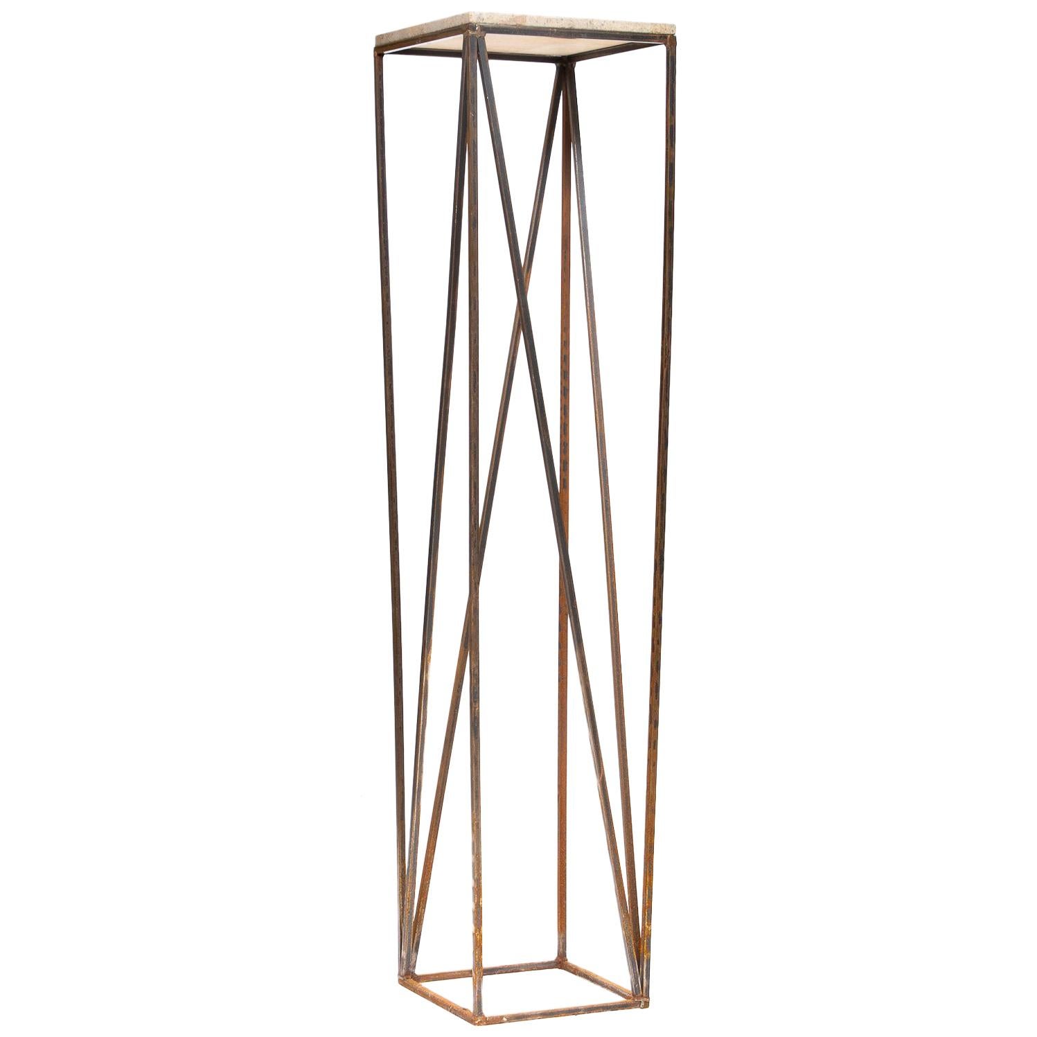 Iron Tall Plant Stand with Cast Stone Top