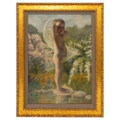 Antique Allegorical Painting of a Child by Kate Frances Swope