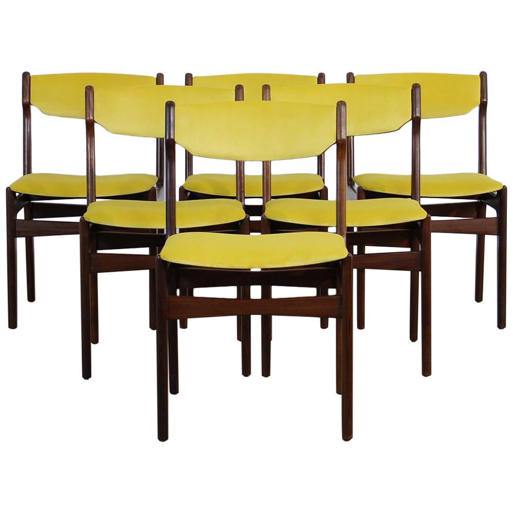 Set of 6 Vintage Dining Chairs Re-Upholstered in Yellow Velvet