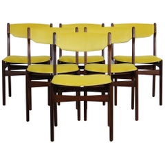 Set of 6 Vintage Dining Chairs Re-Upholstered in Yellow Velvet