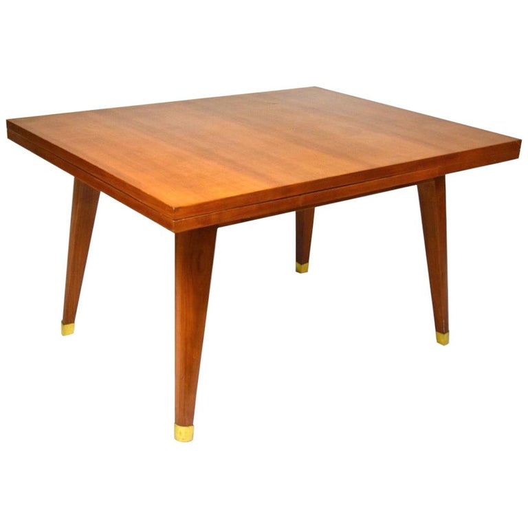 Expanding Dining Table In Fruitwood With Brass Sab Ts France Circa 1950