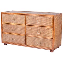 Vintage Midcentury British Colonial Style Rattan and Caned Chest of Drawers