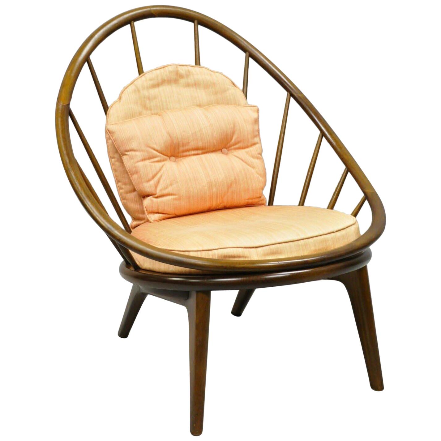 Ib Kofod-Larsen Selig Danish Modern Walnut Peacock Hoop Spindle Lounge Chair For Sale