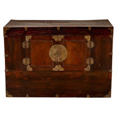 Korean Elmwood Two-Section Clothing Cabinet with Antique Brass Hardware