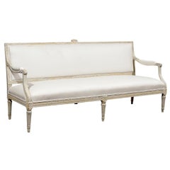 Swedish 1790s Gustavian Period Painted Wood Upholstered Sofa with Fluted Legs