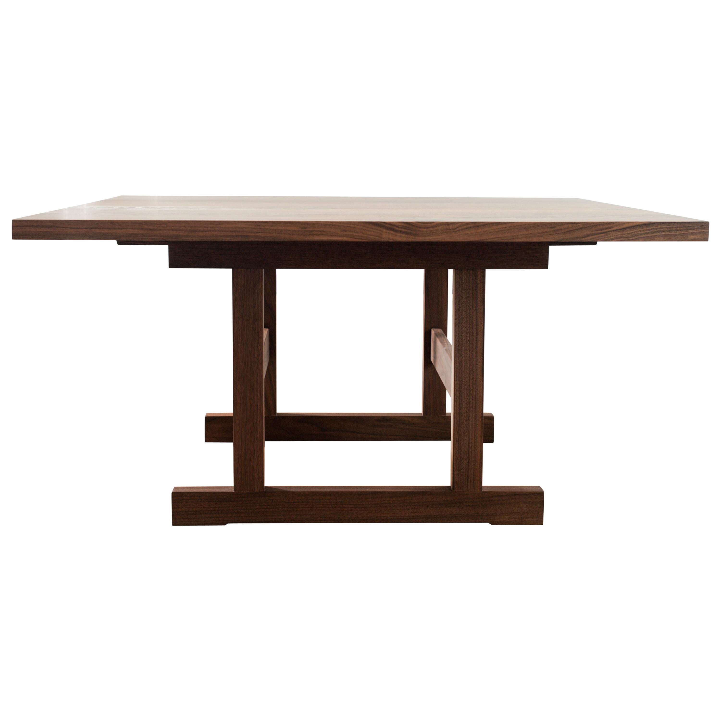 Square Weston Trestle Dining Table in Walnut by Hopes Woodshop For Sale