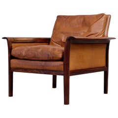 Fauteuil de salon en cuir marron cognac de Knut Sæter, années 1960