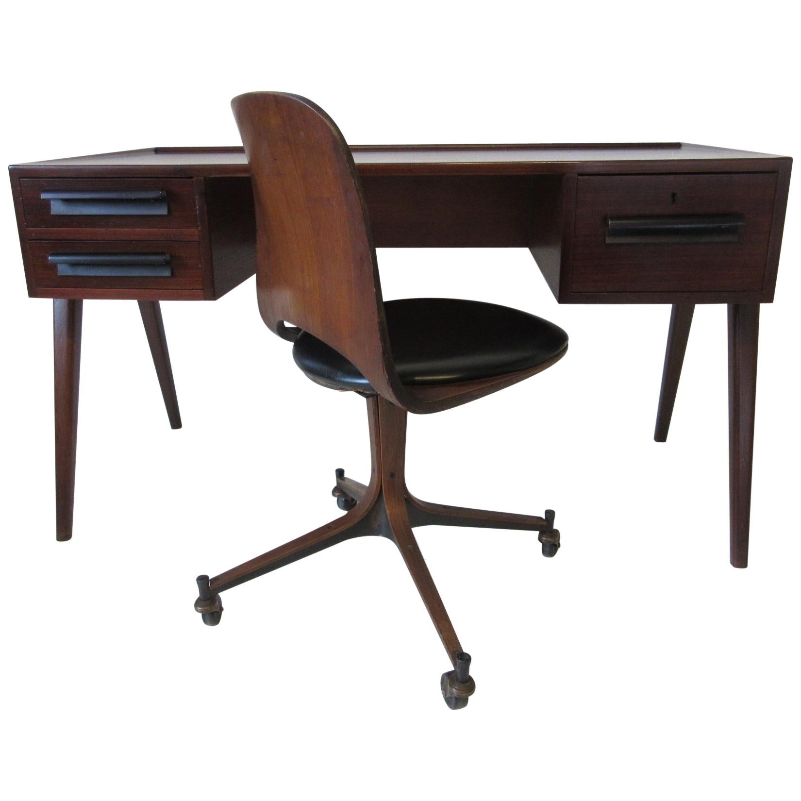 Rare George Mulhauser Plycraft Compass Desk and Chair