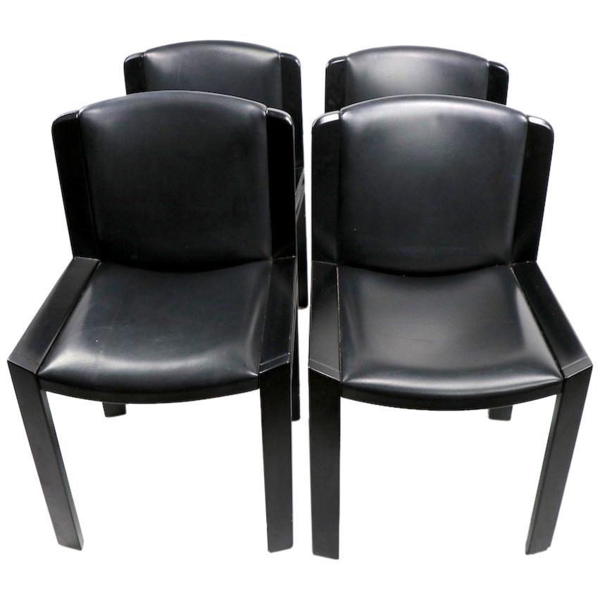 Classic Colombo Model 300 Dining Chairs Black Lacquer with Vinyl Upholstery