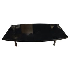 Vintage Mid-Century Modern Custom Black Lacquer and Chrome Boat Coffee Cocktail Table