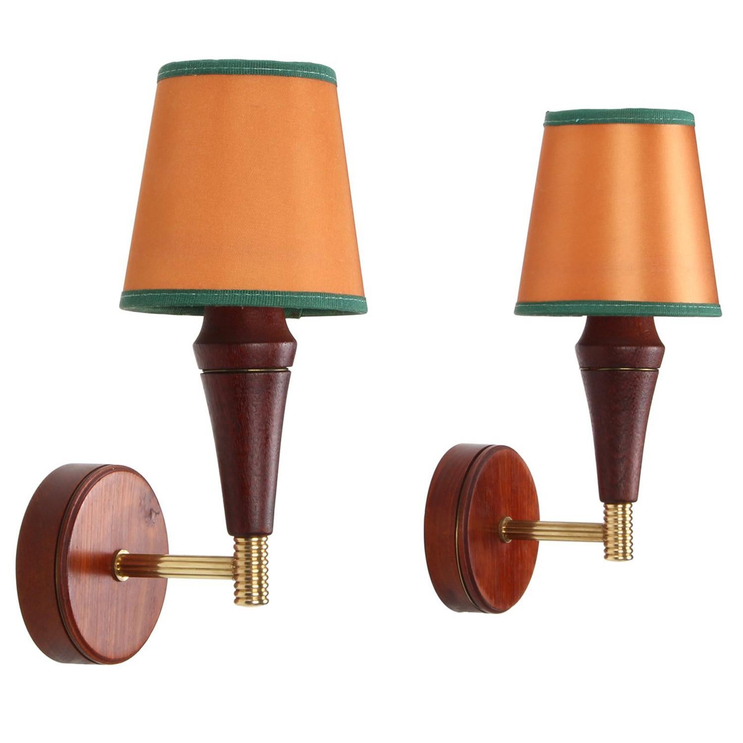 Wall Lights 'Pair', 1950s Danish Vintage Wall Lamps with Orange Shades