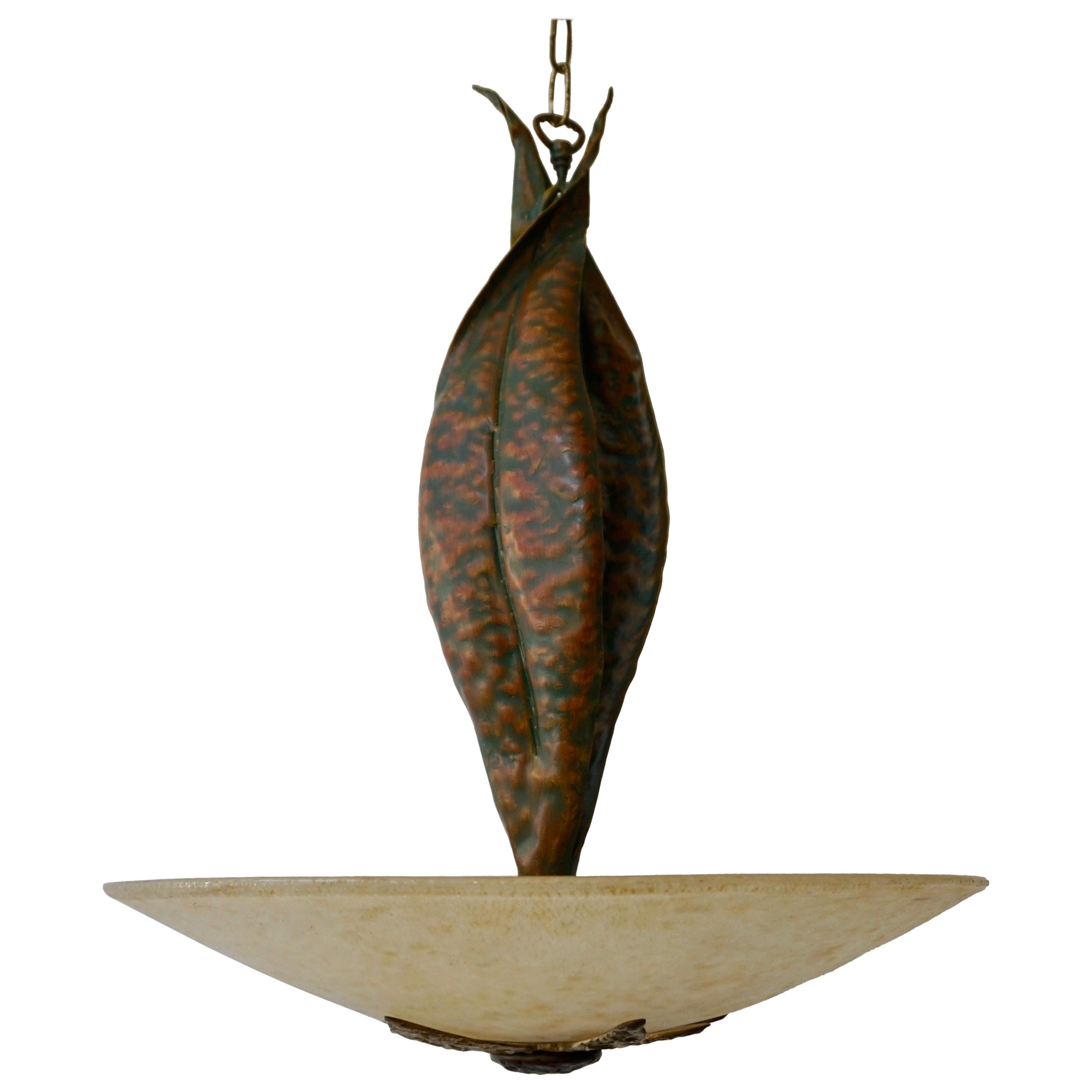 Murano Glass and Bronze Pendant Light  For Sale