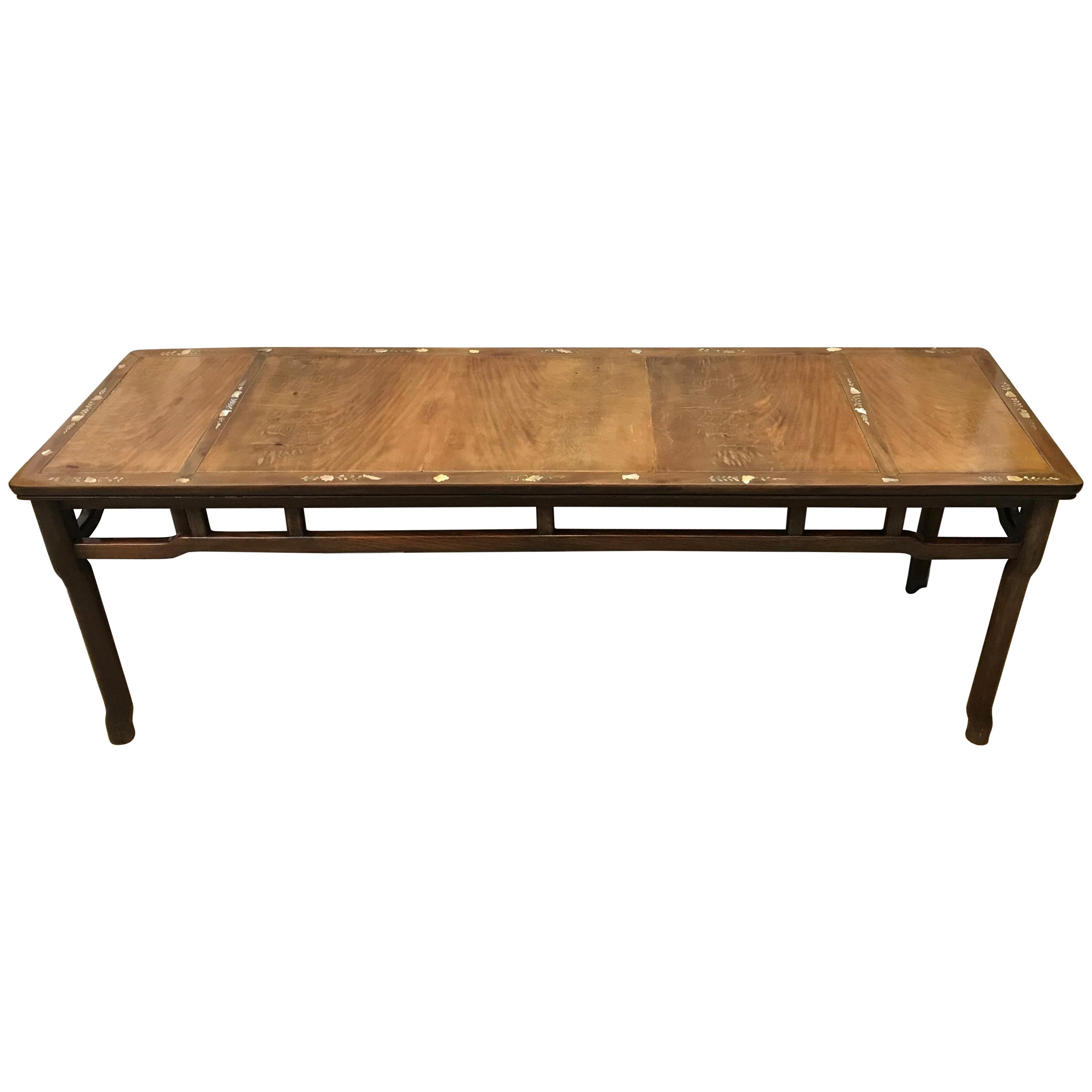 Chinese Republic Low Rectangular Table, Hardwood Inlaid with Mother of Pearl For Sale