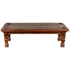 Rustic Antique Javanese Teak Coffee Table with Textured Top and Baluster Legs