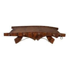 Indian Rustic Antique Wooden Ox Cart with Metal Accents Made into a Coffee Table