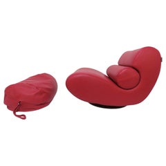 Roche Bobois Leather Swivel Lounge Chair with Ottoman