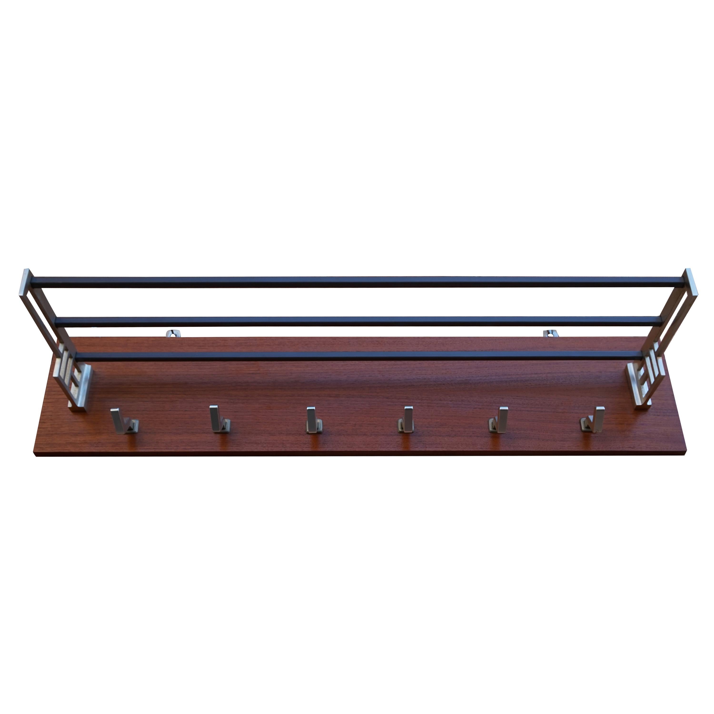 Stylish and Practical Mid-Century Modern Wood, Aluminum and Steel Wall Coat Rack