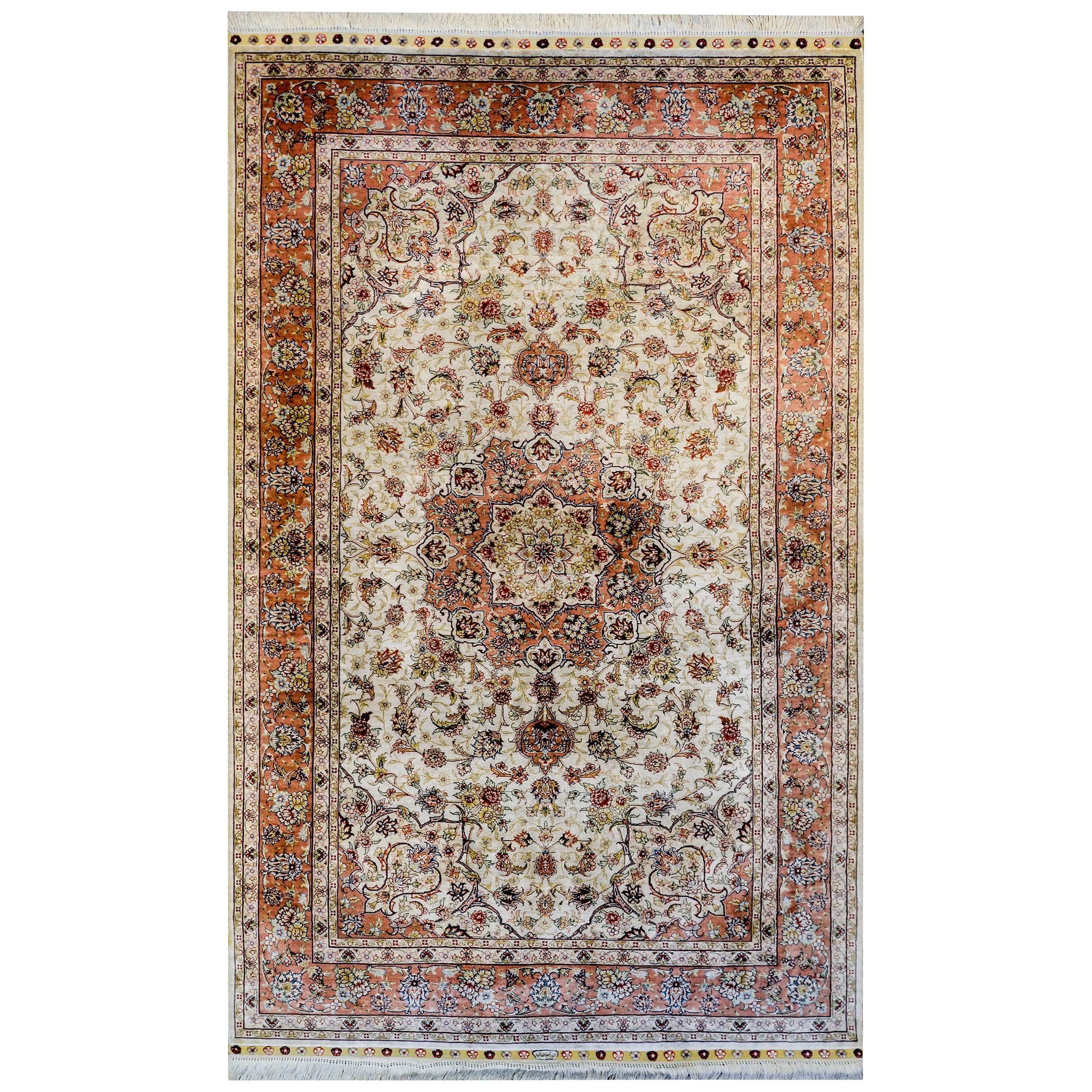 Incredible Vintage Egyptian Silk Tabriz-Style Rug For Sale