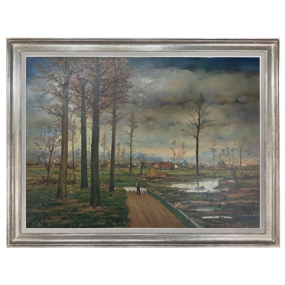 Large Midcentury Framed Oil Painting on Canvas by Fr. De Roover