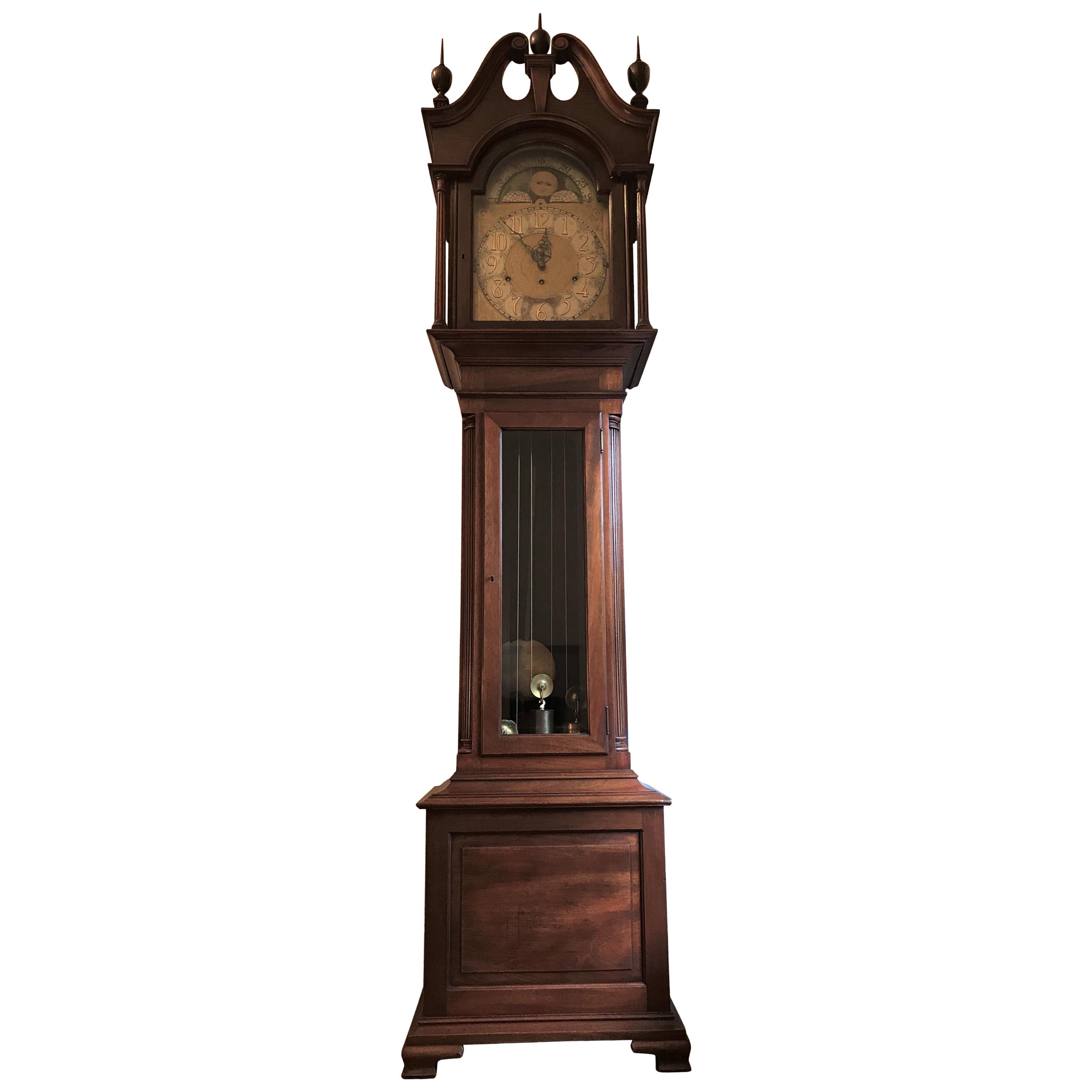 Mahogany Grandfather Clock Retailed by Tiffany & Co. Moon Phase, circa 1900-1910 For Sale