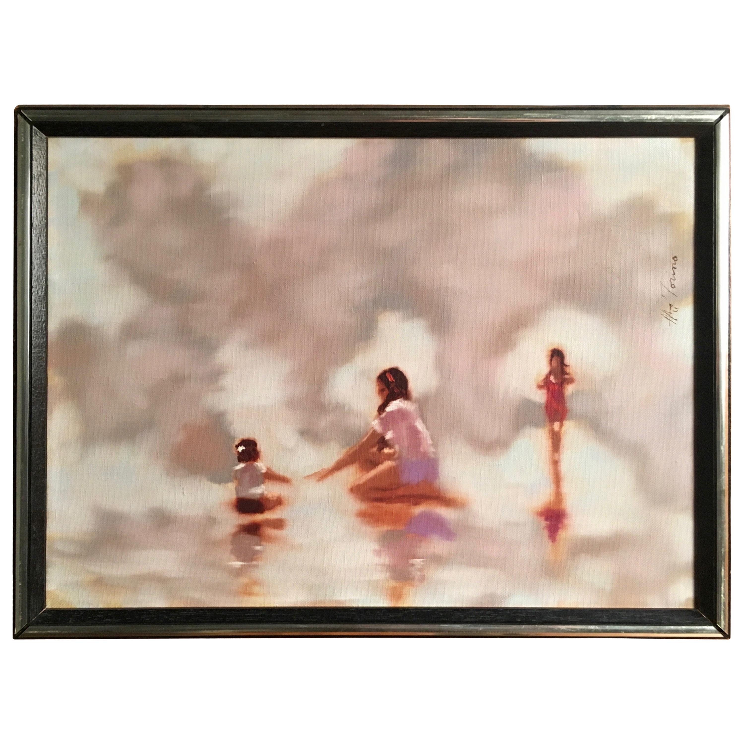 realistisches Gemälde von Frauen an der Küste von A. M. Torino im Angebot
