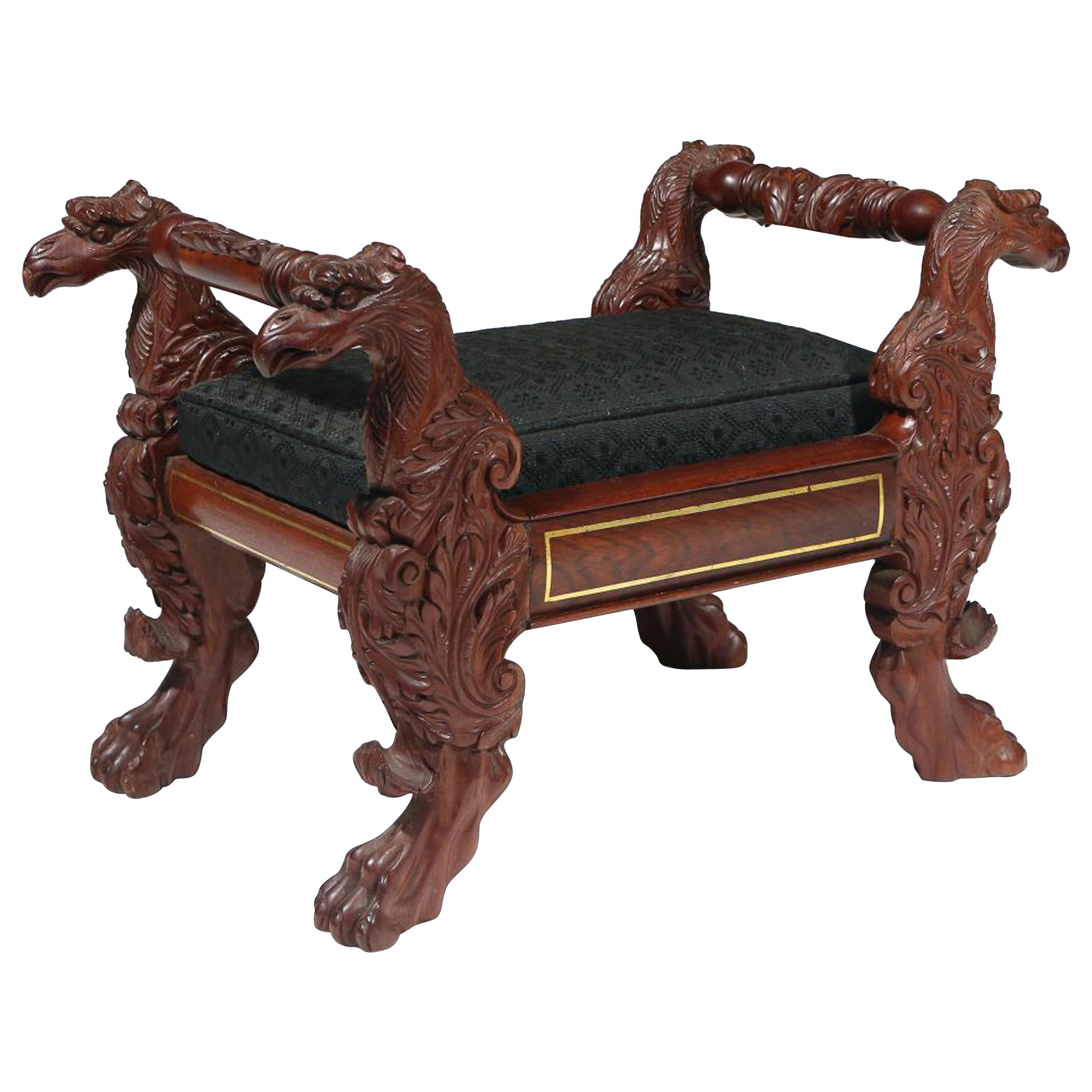 American Federal Classical Mahogany Foot Stool with Eagle-Head Handles