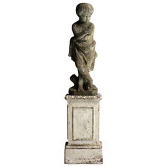 Child Garden Statue on Pedestal