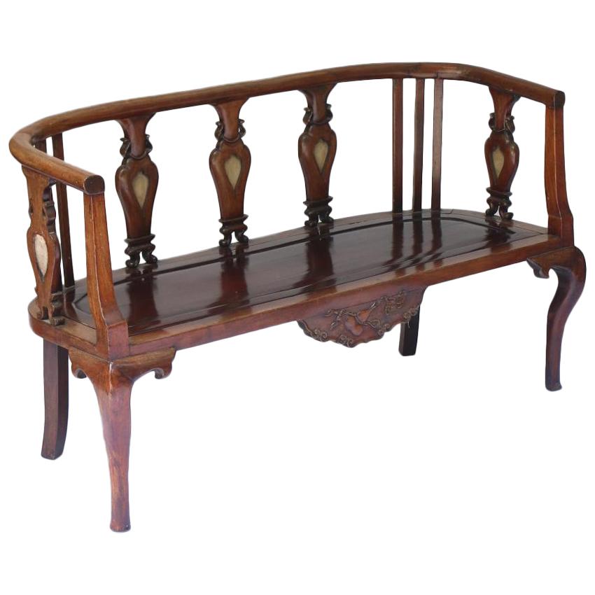 Chinese Export Carved Wood Settee, Early 20th Century