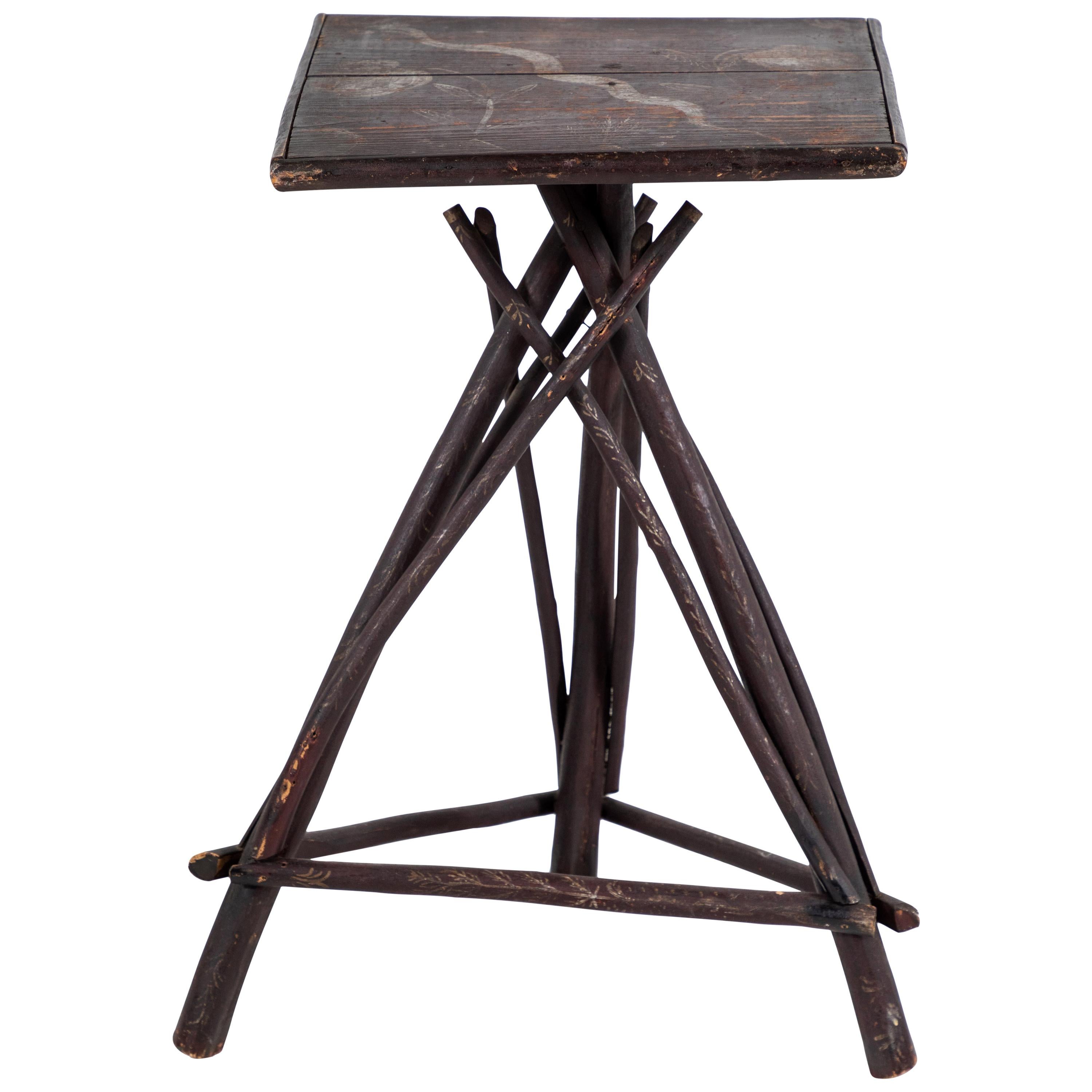 Early American Tall Table with Hand Painted Stenciled Top