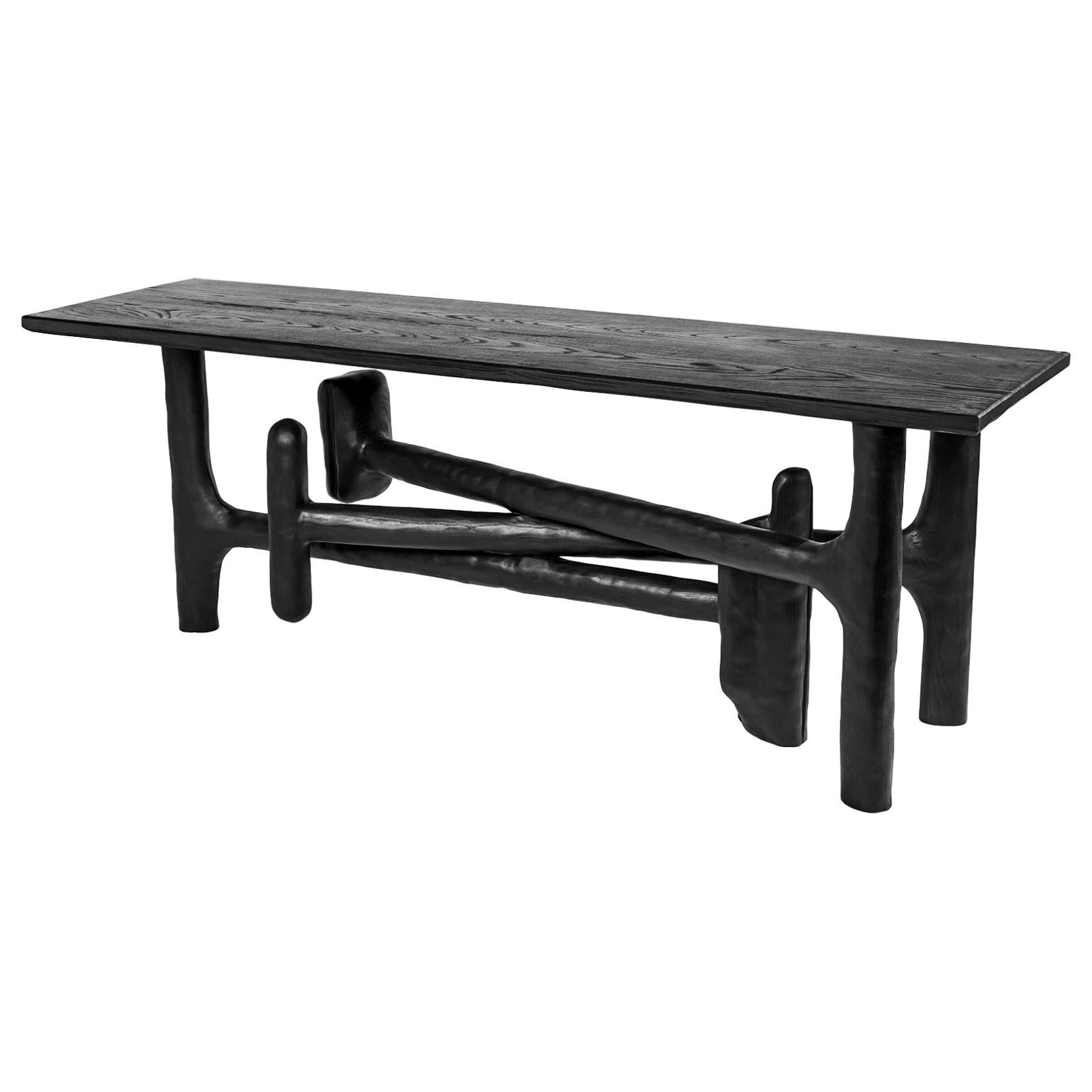 Organic Hand Carved Ebonized Ash Entry Table by Casey McCafferty For Sale