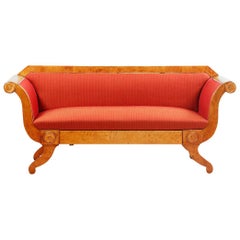 Biedermeier Sofa Couch Settee Honey Color, 3-4 Seat, Swedish, 1800s Empire