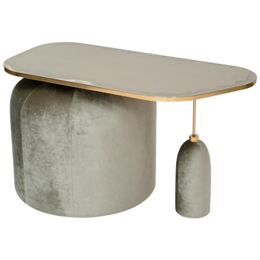 EGG Cocktail Side Table with Nickle Plated and Silvered Brass Top, Velvet Base